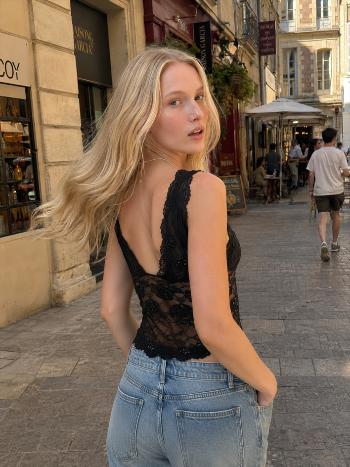 Sexy Lace V Neck Bodycon Crop Top