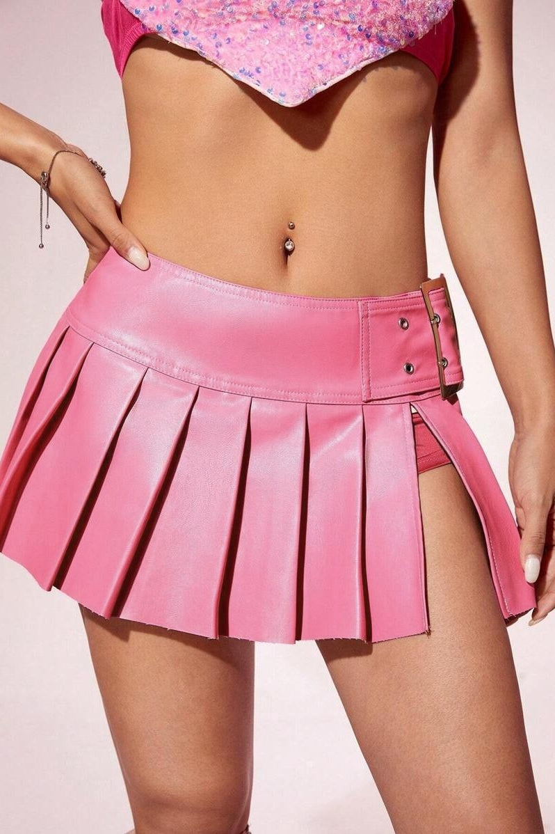 PU Leather A Line Mini Skirt