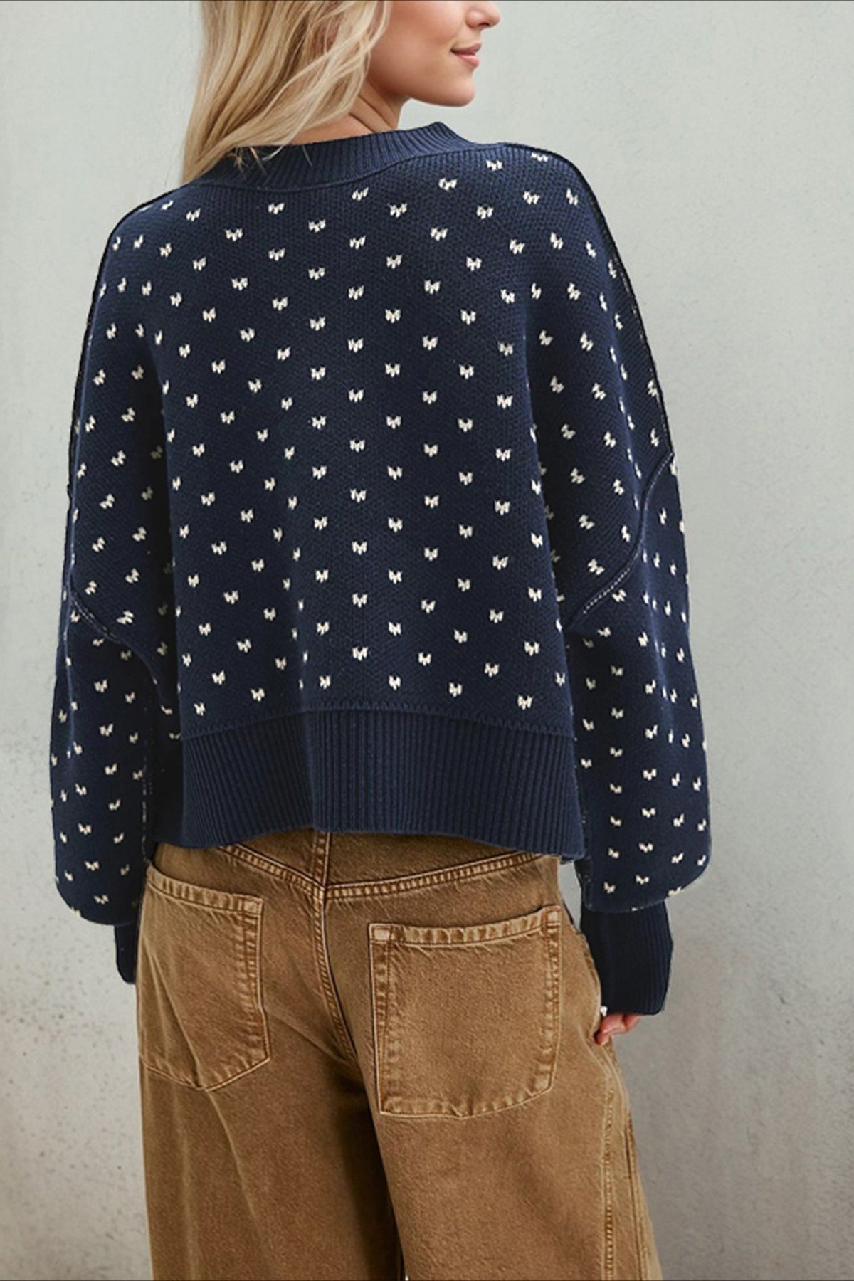 Cropped Butterfly Pattern Sweater