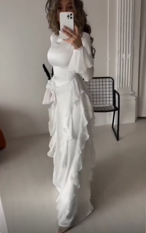 Flowing Long Sleeves A Line Ruffled Evening Dress Elegant Party Dress cc1729