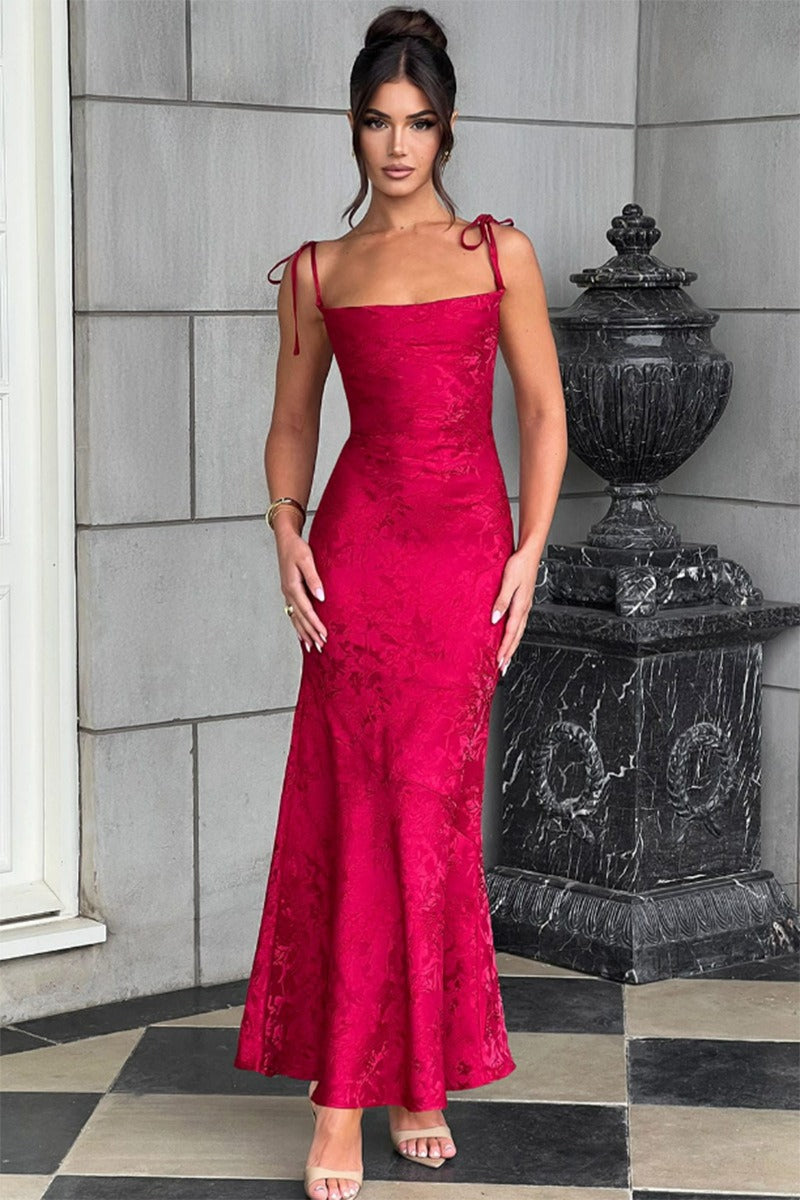 Jacquard Square Neck Backless Mermaid Maxi Dress