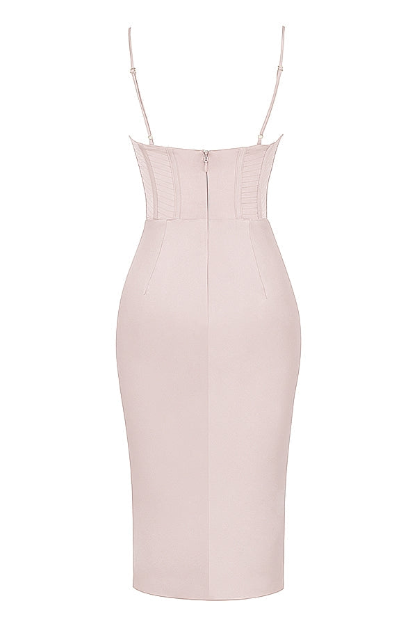 Satin Cowl Neck Corset Bodice Bodycon Midi Dress 12