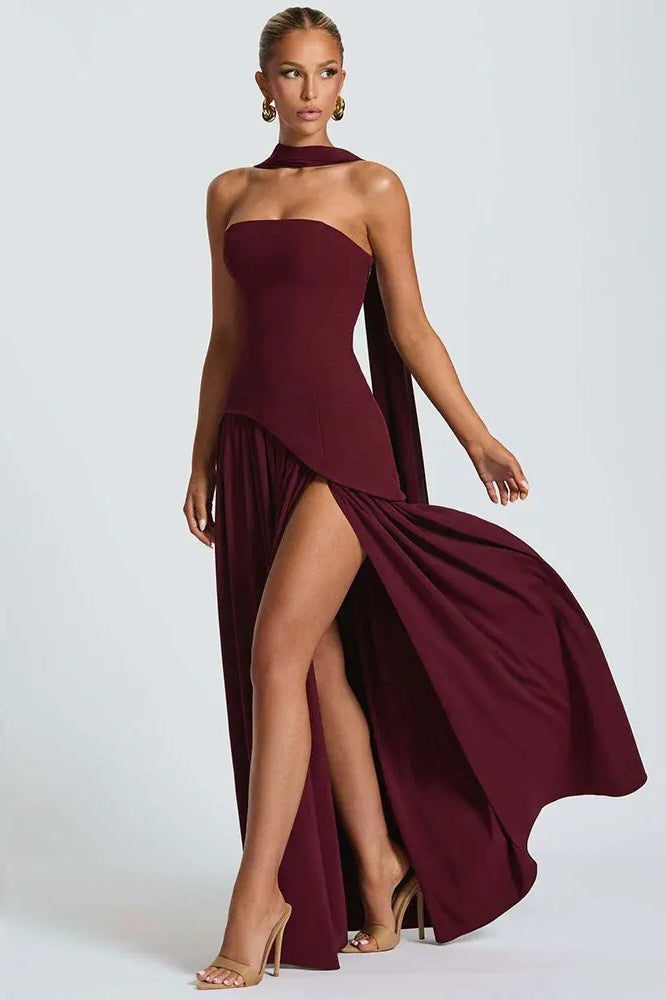 Strapless Side Slit Maxi Prom Dress