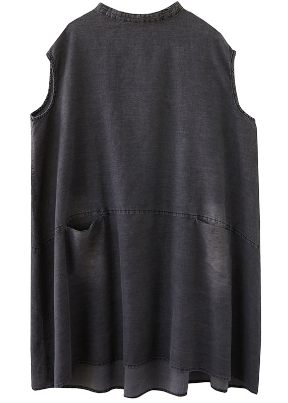 Stand Collar Cap Sleeve Front Patch Pocket Shift Mini Dress