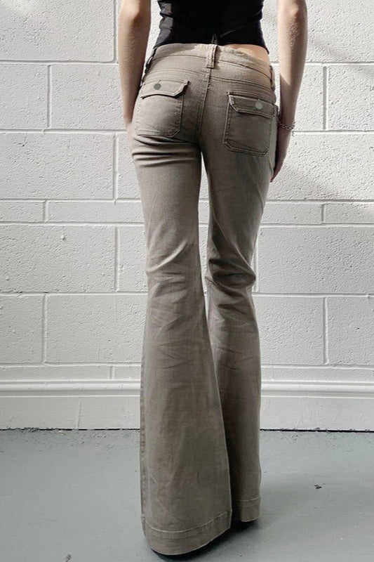 Low Rise Slim Flared Cargo Pocket Pants