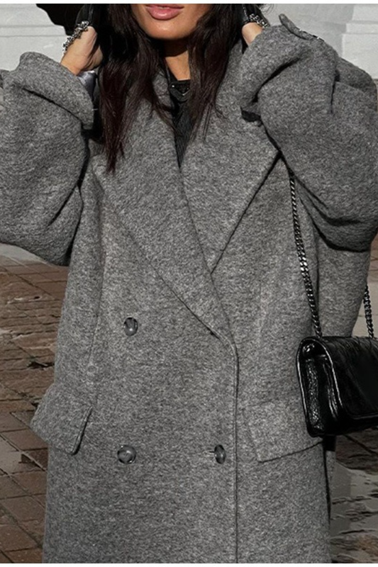 Elegant Wool Lapel Single Button Pocket Office Overcoat