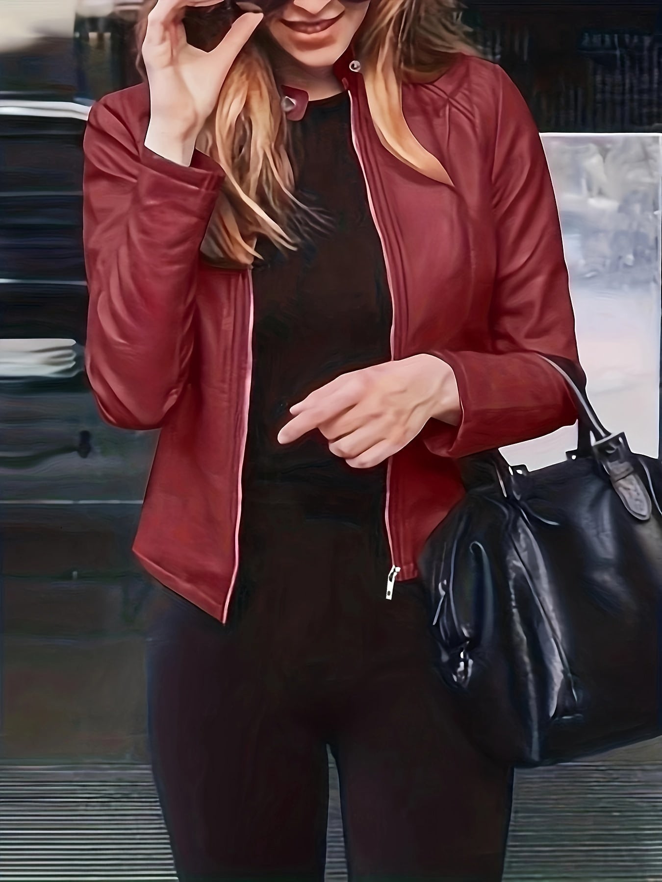 Solid Zipper Front Faux Leather Crop Jacket