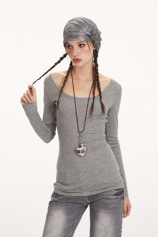 Sheer Lace Trim Long Sleeve Top