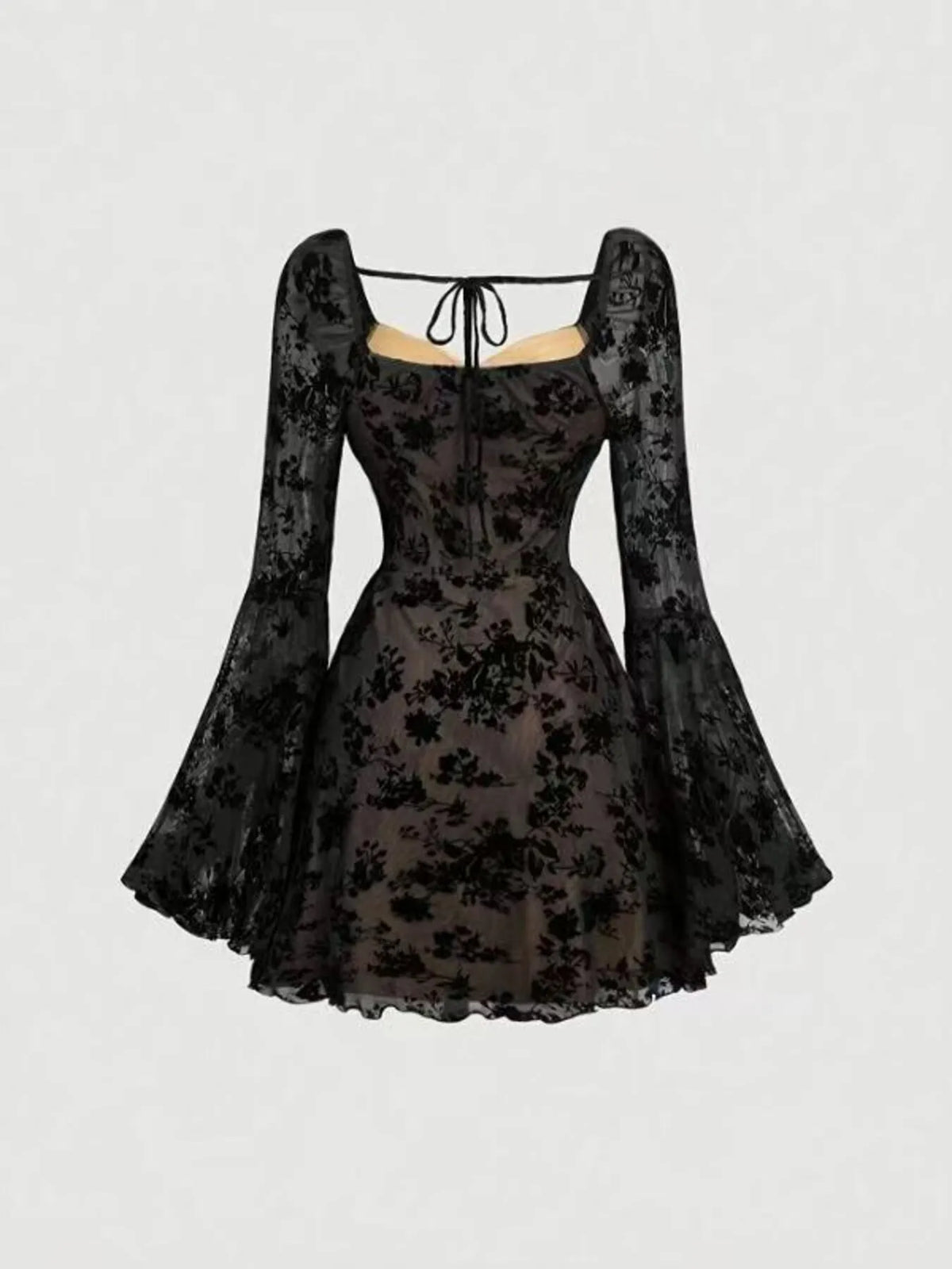 Lace Flare Sleeve Mini Dress