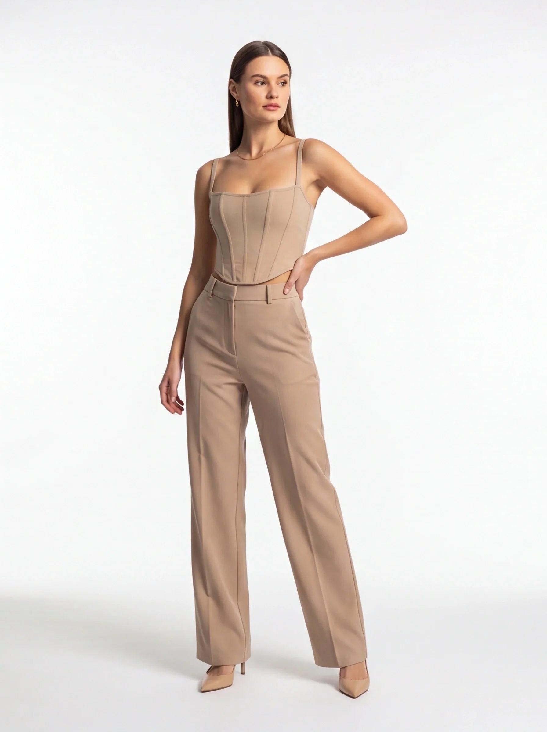 Elegant Sculpted Corset Top with Adjustable Straps and Boning Support