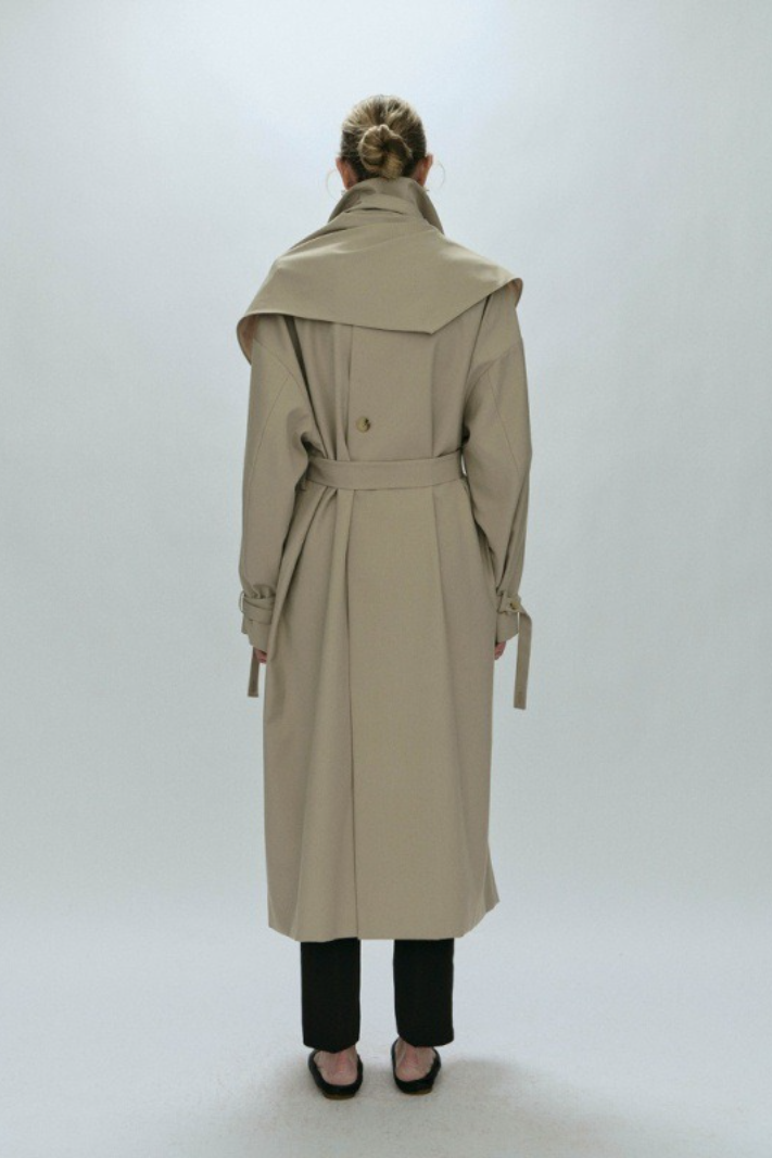 Detachable Cape Waist Tied Long Loose Minimalist Overcoat