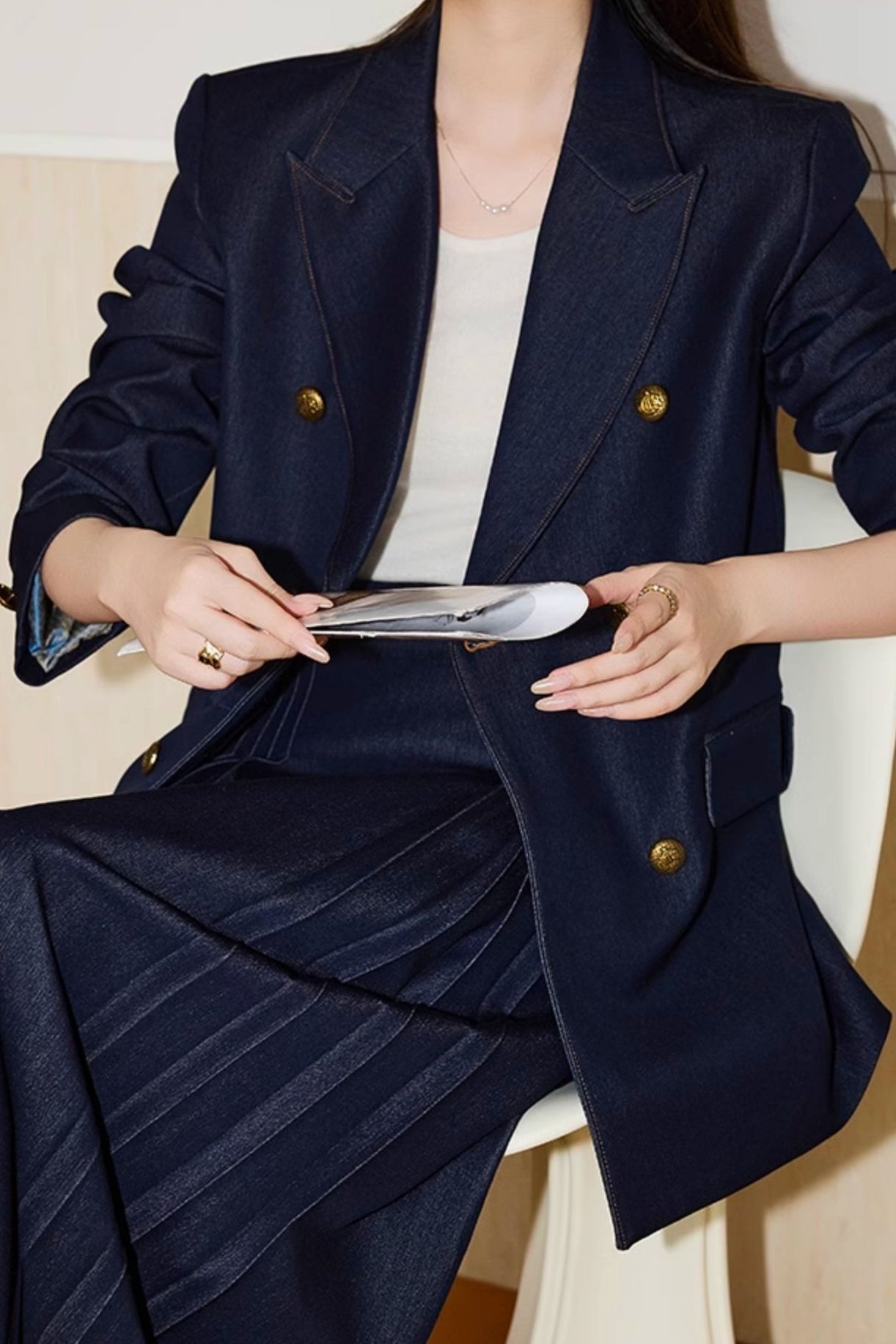 Double Breasted Twill Blazer