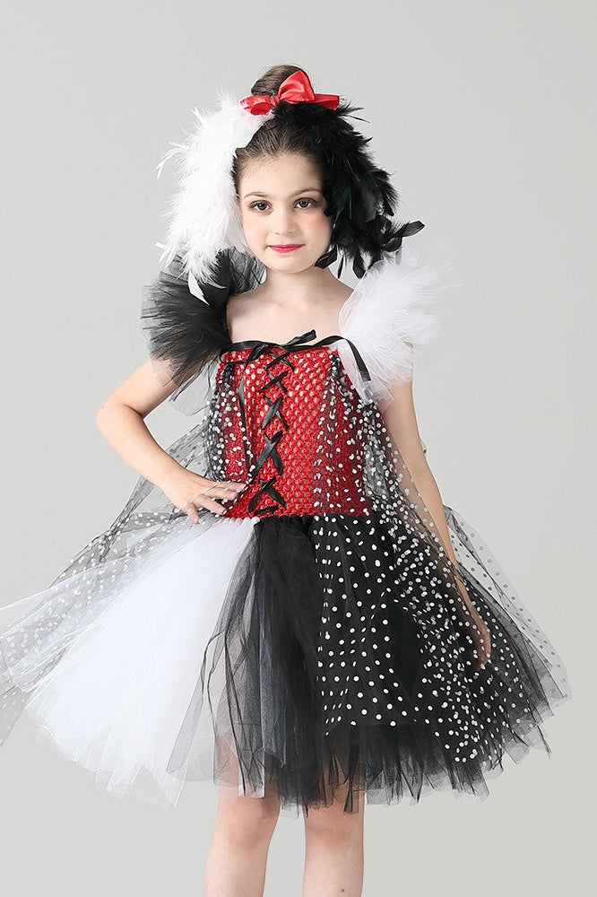 Black & White Witch Dress Kid Halloween Costume