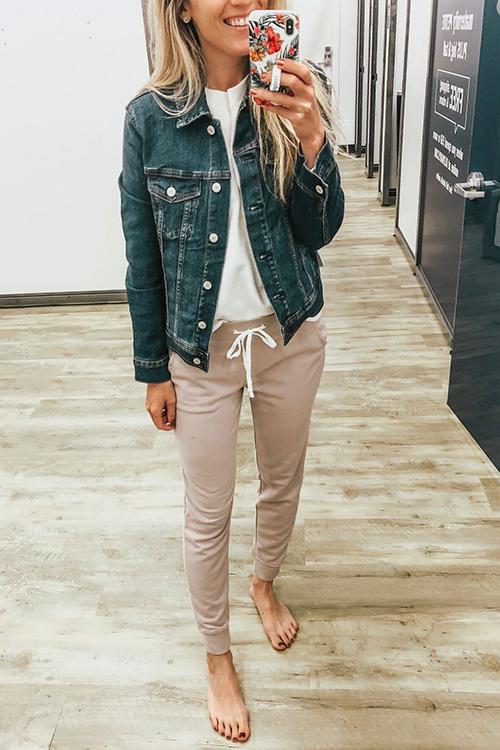 Brushed Drawstring Pockets Pants