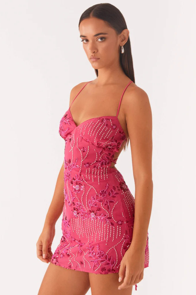 Sequin Spaghetti Strap Backless Bodycon Mini Dress