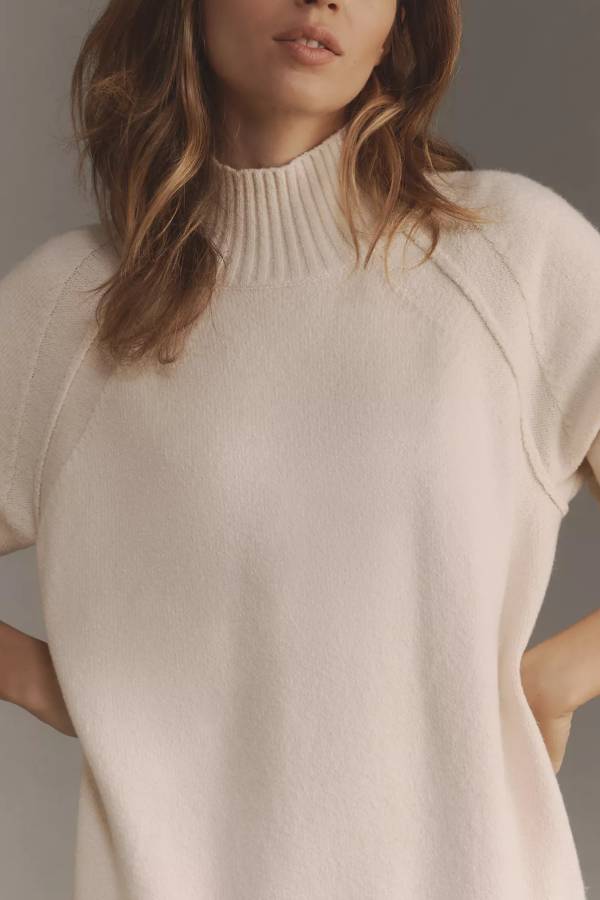 Knit Turtleneck Long Sleeve Tulle Hem Sweater Mini Dress