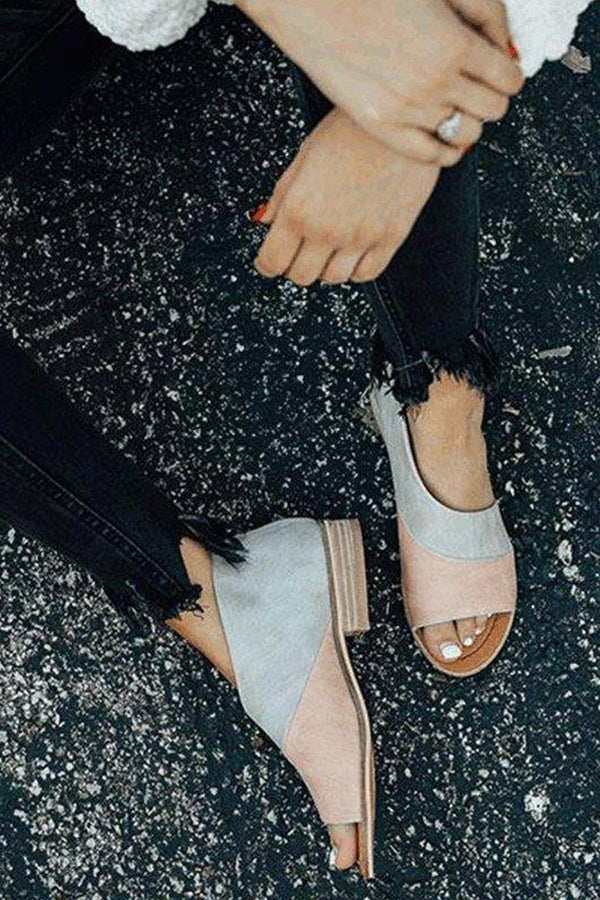 Peep Toe Stacked Flat Sandals