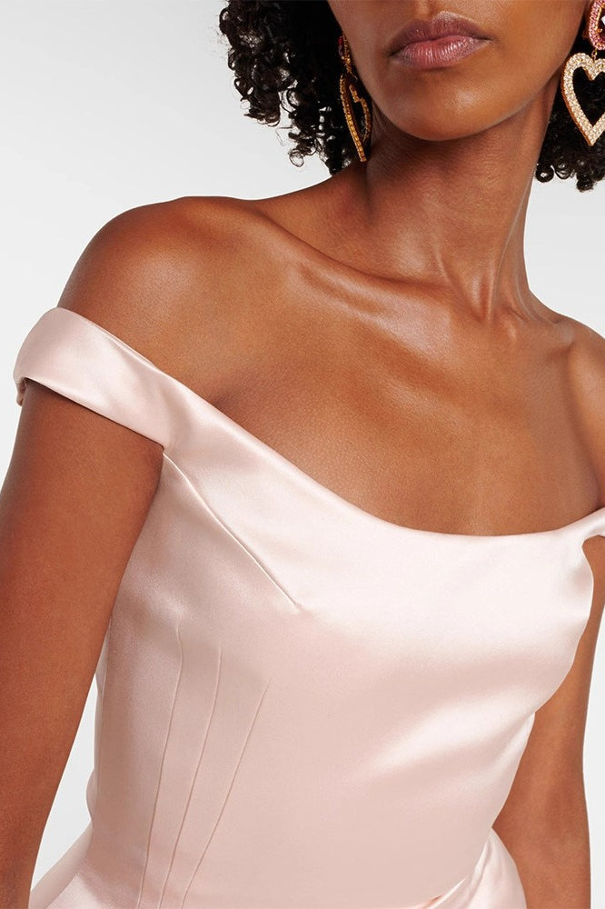 Satin Off-Shoulder Elegant Cocktail Mini Silk Dress 3
