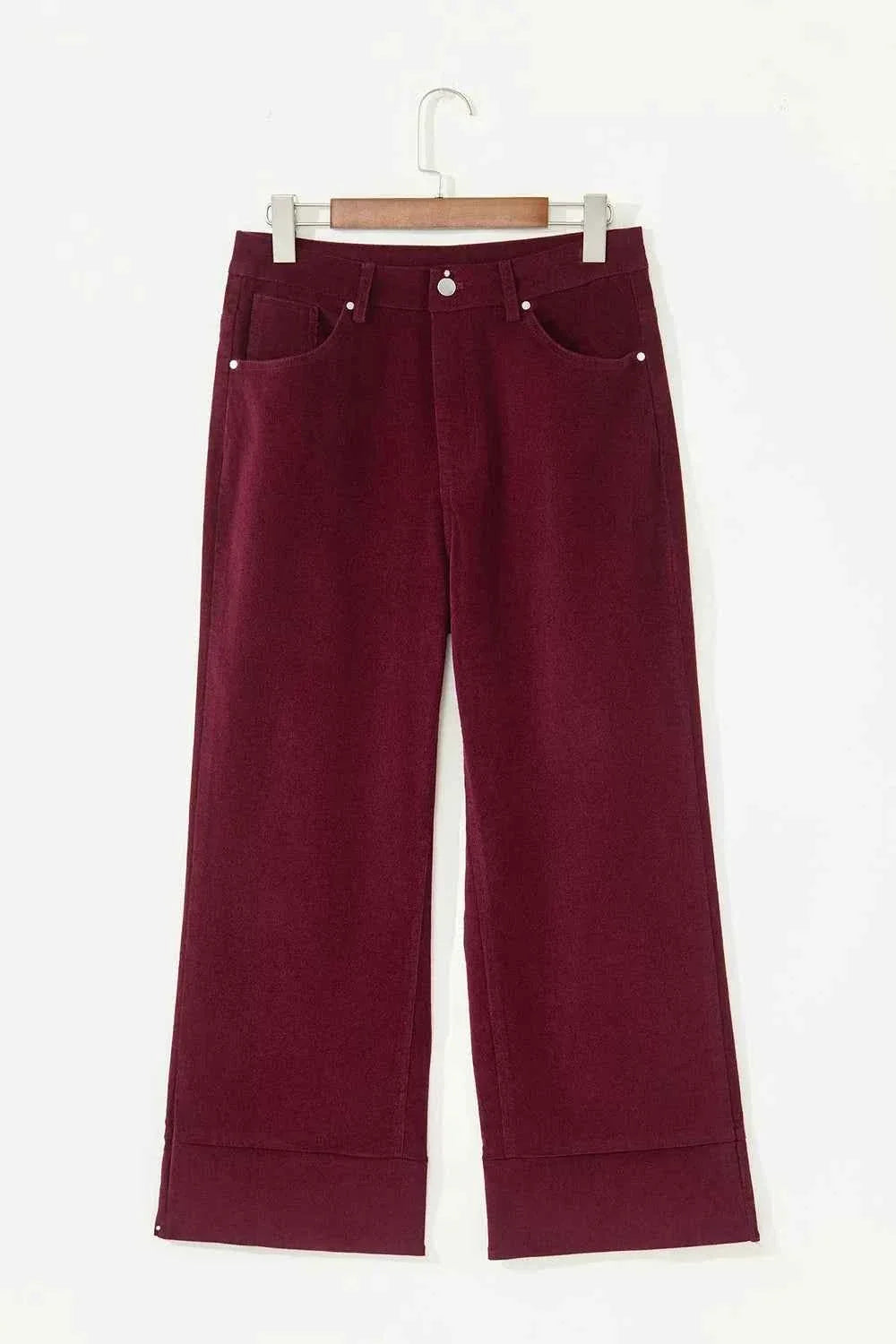 Corduroy Solid Color High Waist Wide Leg Pants