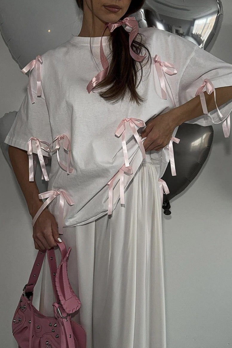 3D Bow Detail Longline T-Shirt