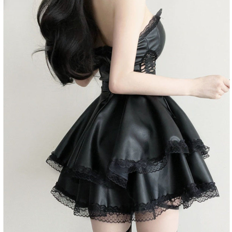 Black Gothic Y2K Chest Wrap Party Mini Dress - View 4