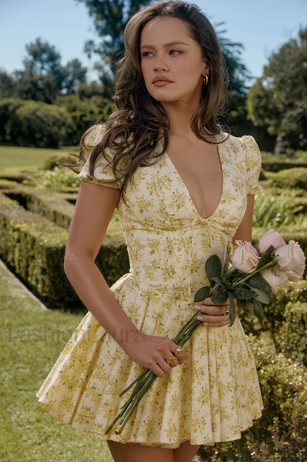 Faith Vintage Floral Charming Pleated Mini Dress