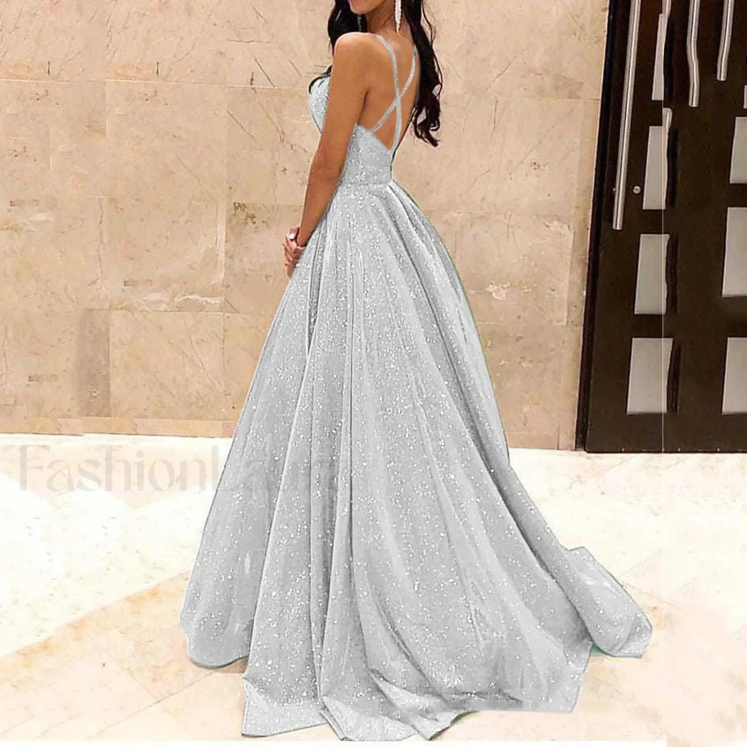 Fall For Women 2024 Spaghetti Strap Sleeveless Glitter Sequin Big Swing Formal Elegant Evening Prom Dress