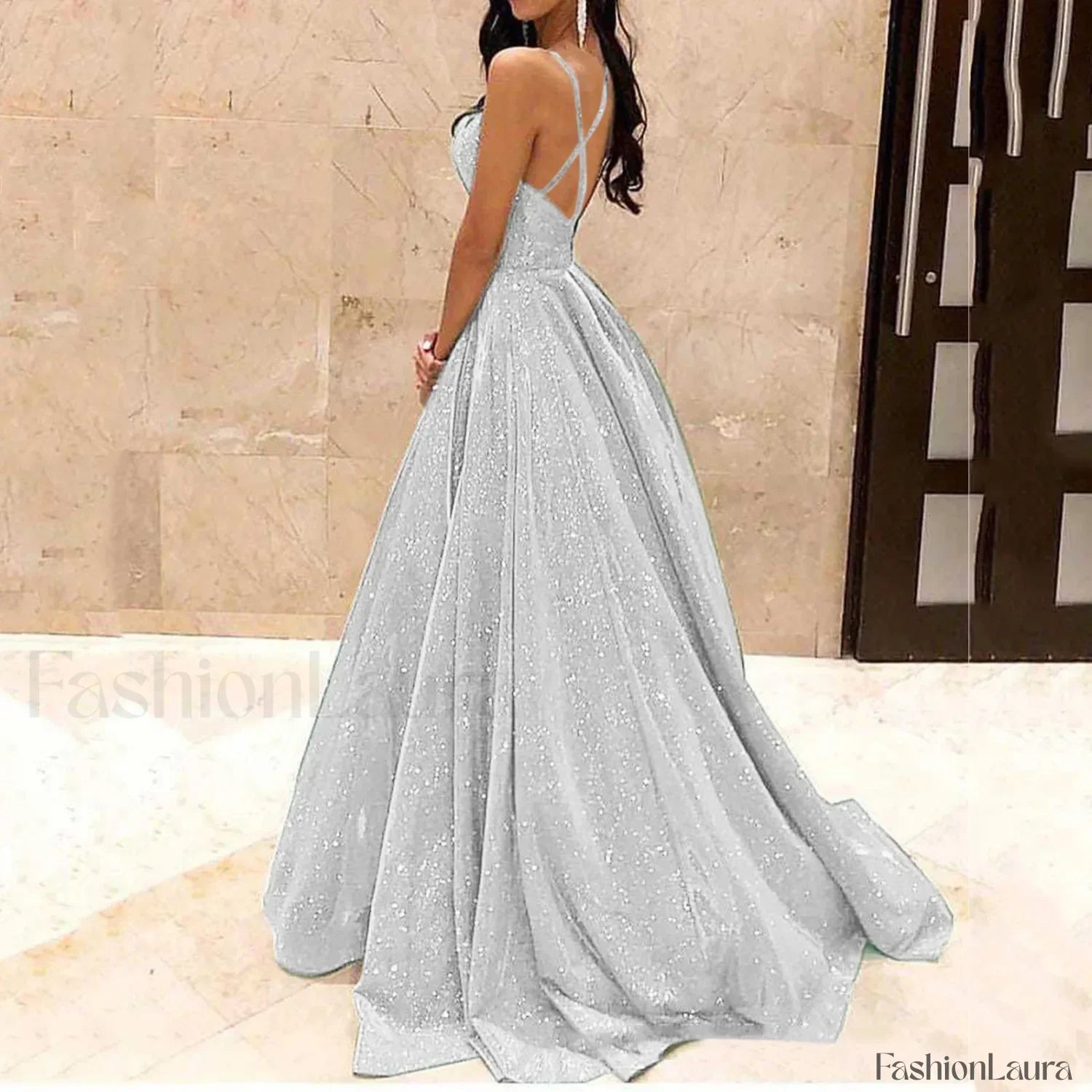 Fall For Women 2024 Spaghetti Strap Sleeveless Glitter Sequin Big Swing Formal Elegant Evening Prom Dress