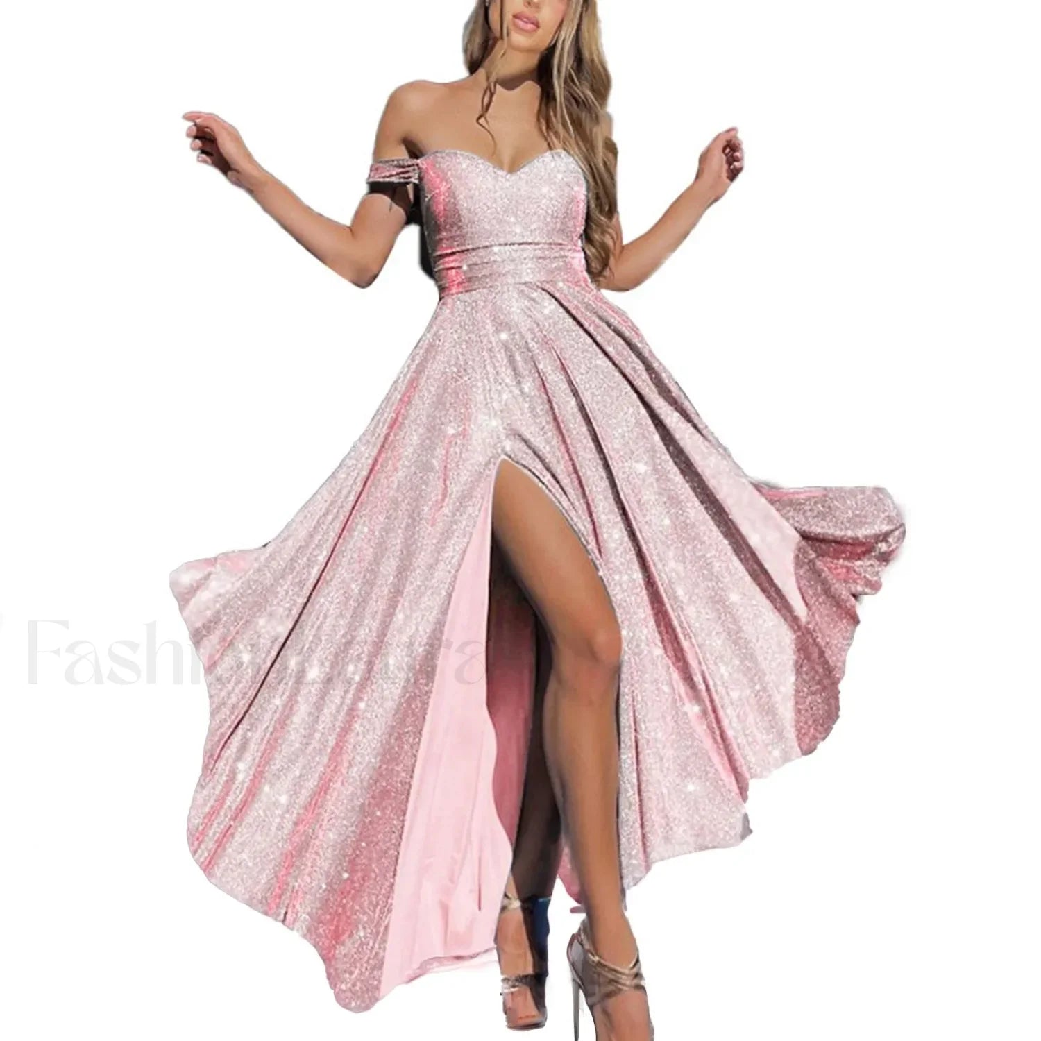 Fall For Women 2024 Vintage Off Shoulder Side Slit Glitter Sparkly Sequin A-Line Maxi Homecoming Prom Dress