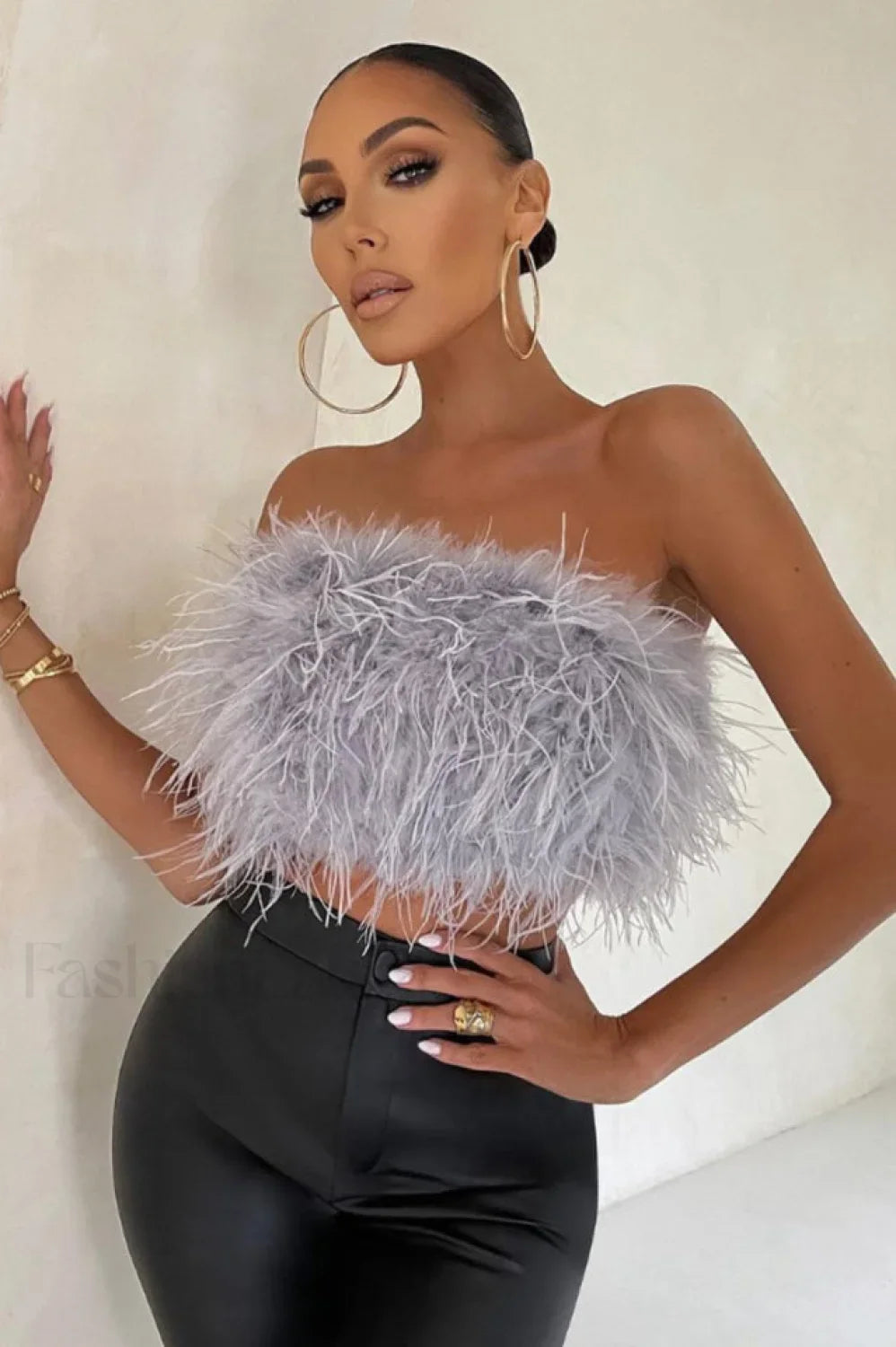 Fancy Strapless Stylish Feather Crop Top S / 1#