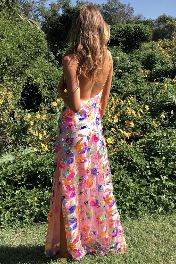 Alba Exclusive Backless Maxi Dress with Sequin Embroidery Boutique Collection