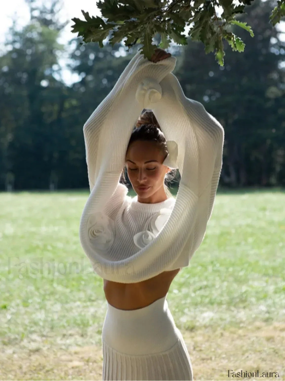 Fashion 3D Rose Round Neck Knitted Pullover Women Casual Long Sleeves Loose Sweater