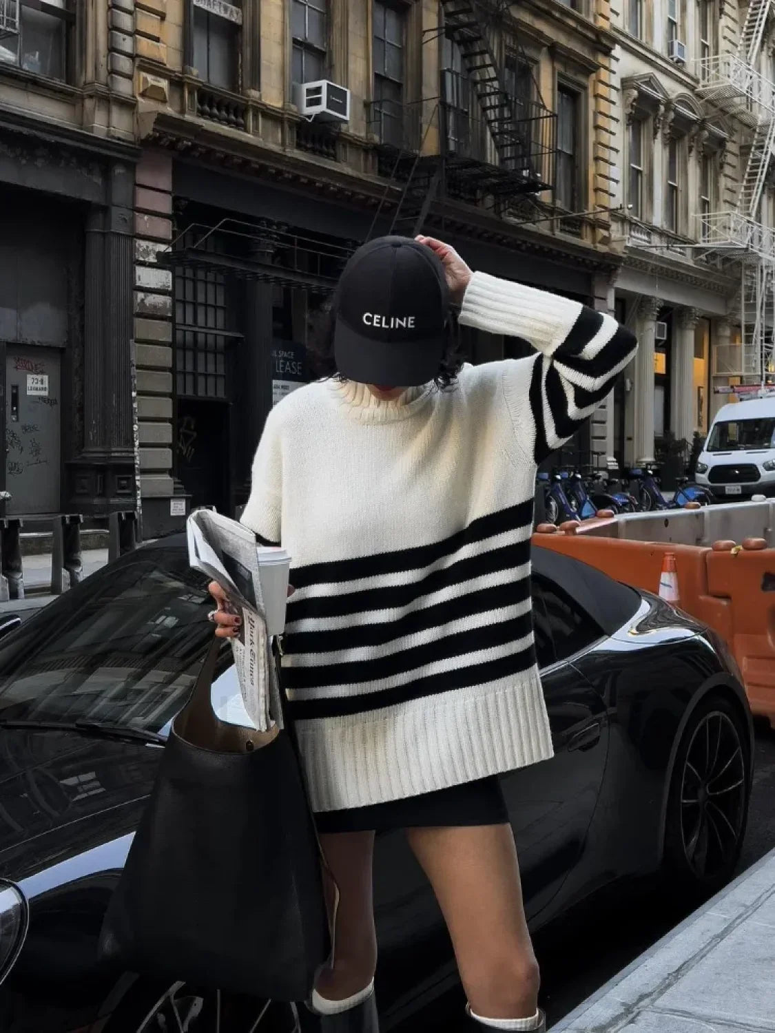 Fashion Contrast Stripe Women's Knitted Pullover Elegant Turtleneck Long Sleeve Warm Sweater
