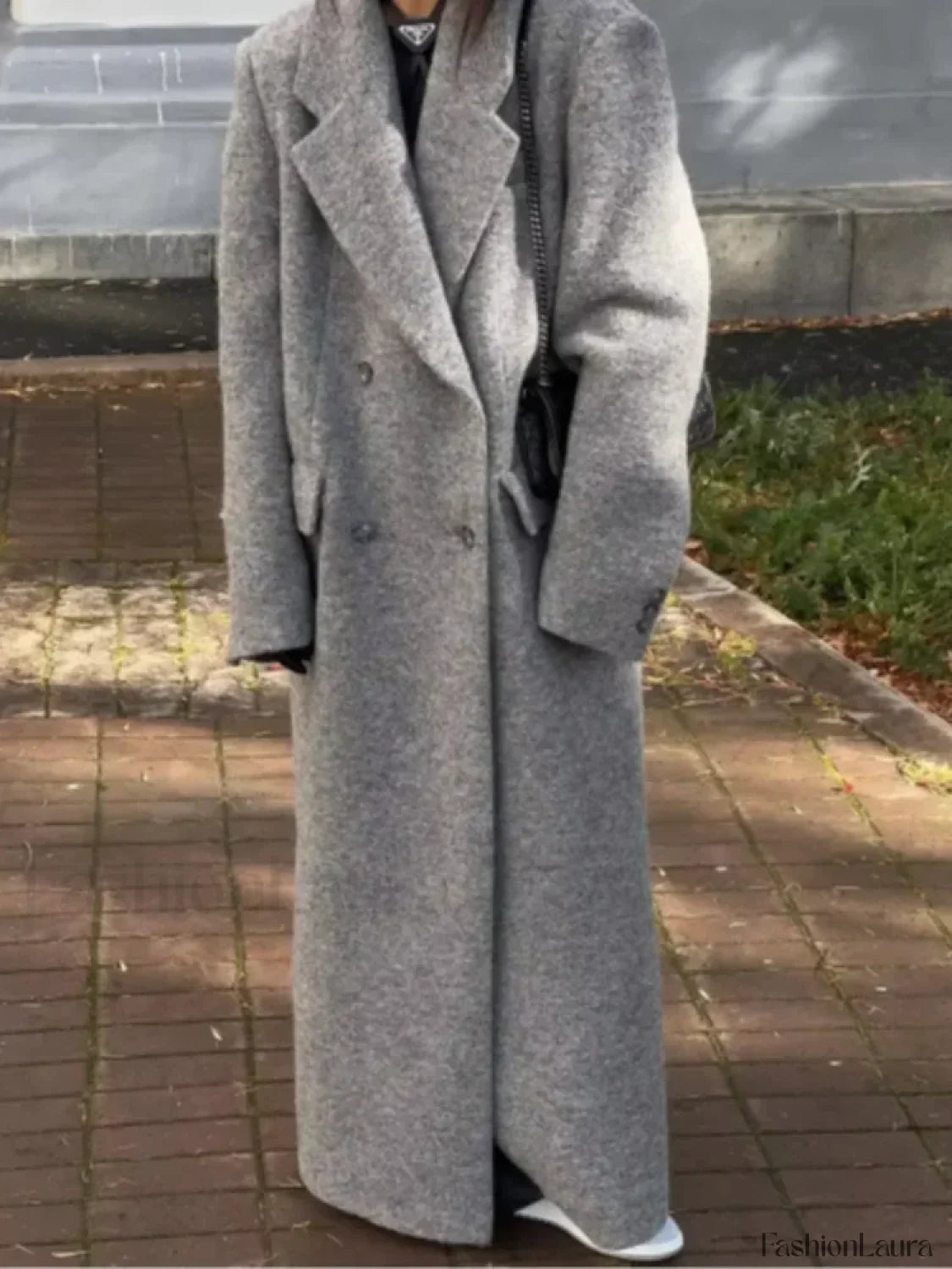 Fashion Dark Grey Stripe Lapel Double Breasted Overcoats