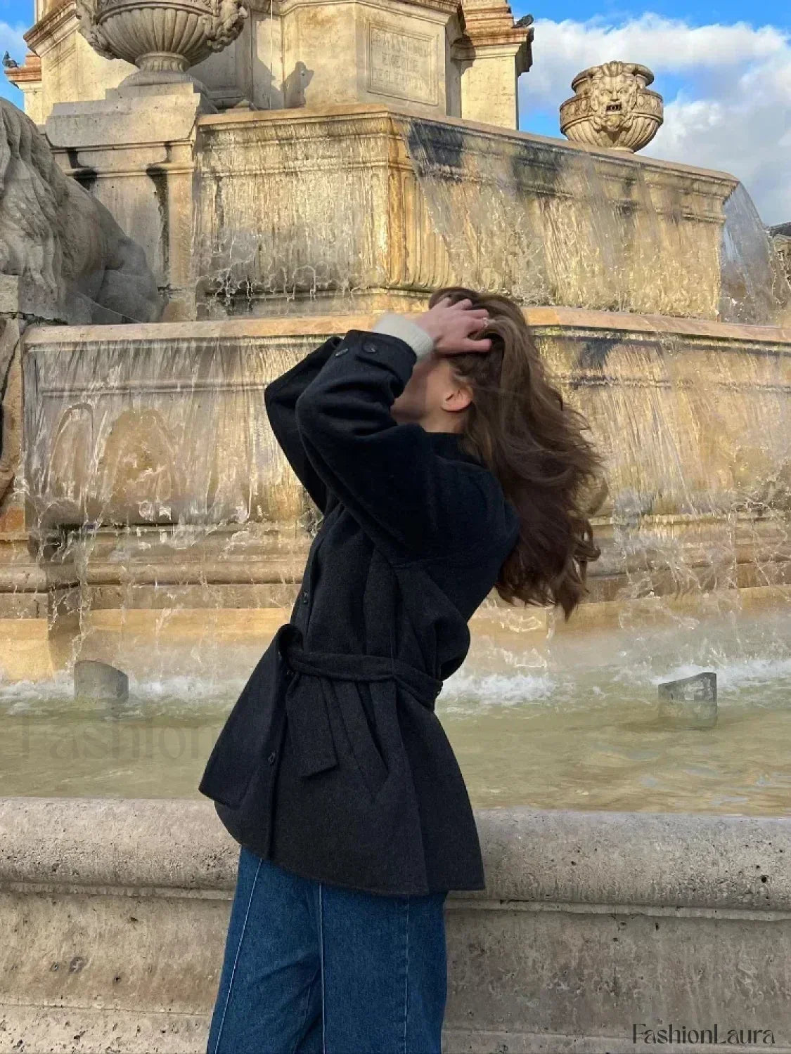 Fashion High Neck With Belt Woolen Overcoats