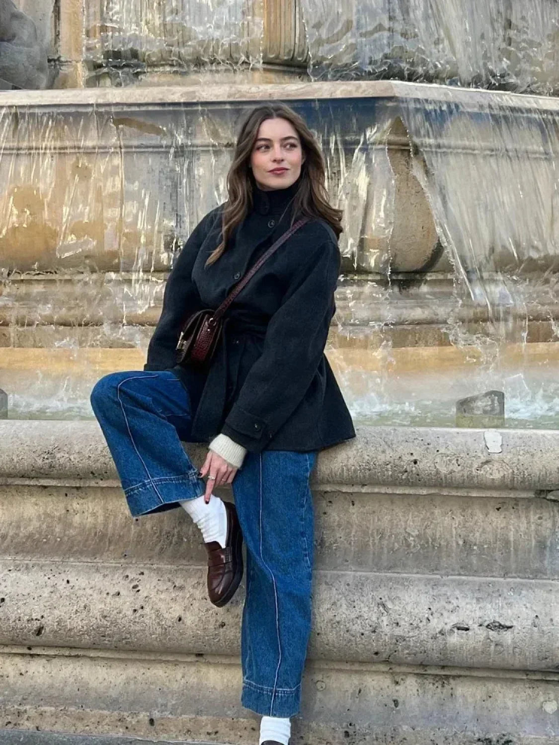 Fashion High Neck With Belt Woolen Overcoats