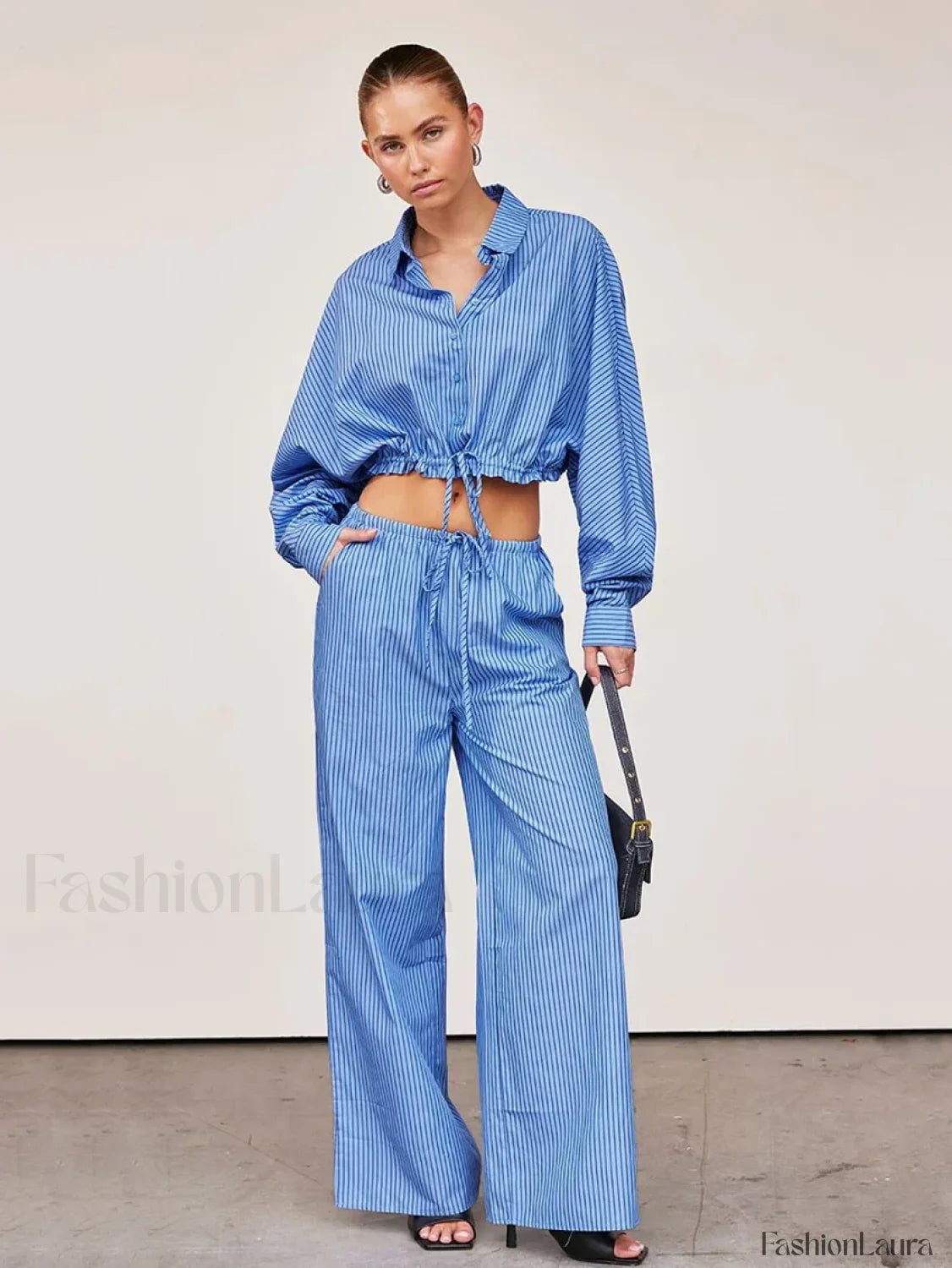 Fashion Long Sleeve Collar Pants Two Piece Set
