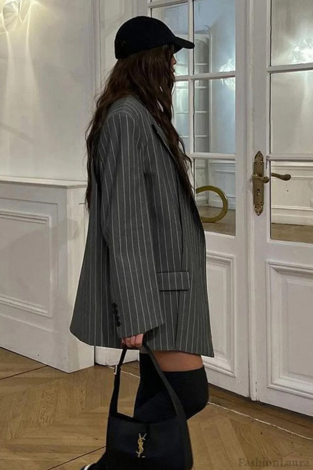 Fashion Striped Suit Blazer Two Piece Set