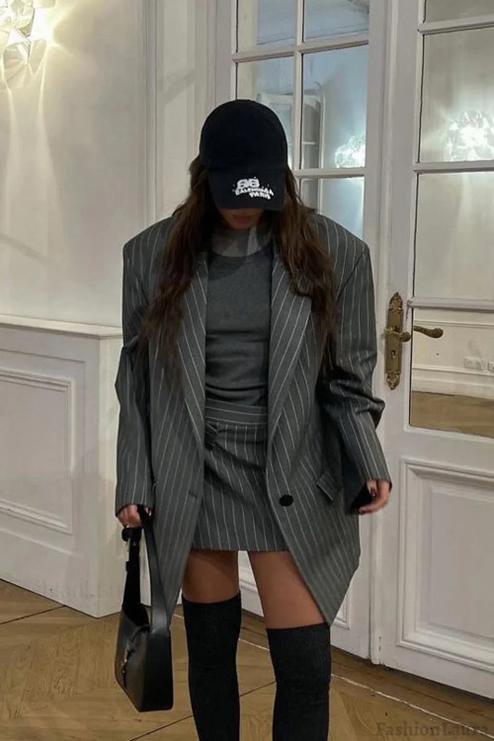 Fashion Striped Suit Blazer Two Piece Set S / Grey