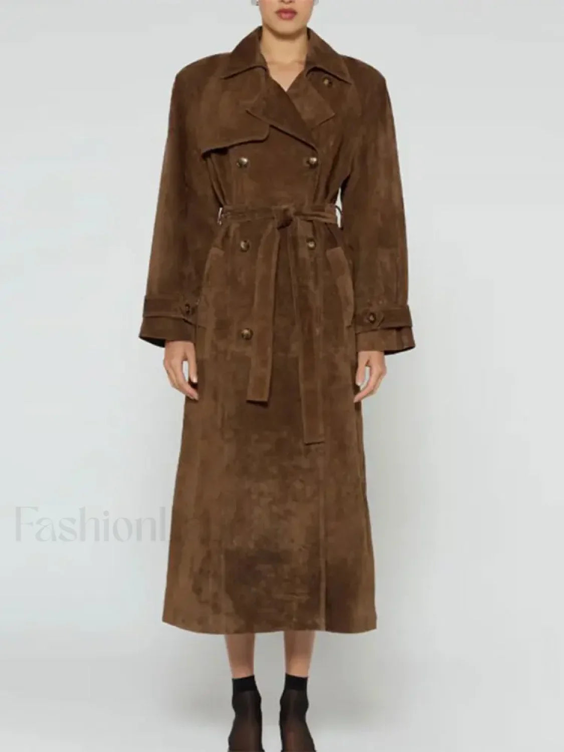Fashion With Belt Faux Leather Long Overcoats