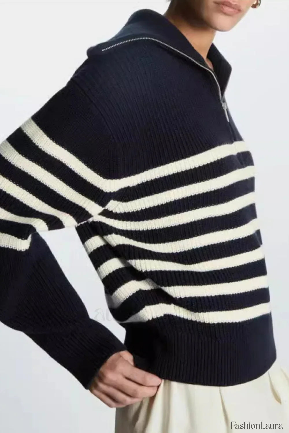 Fashion Wool Blend Open Collar Sweater