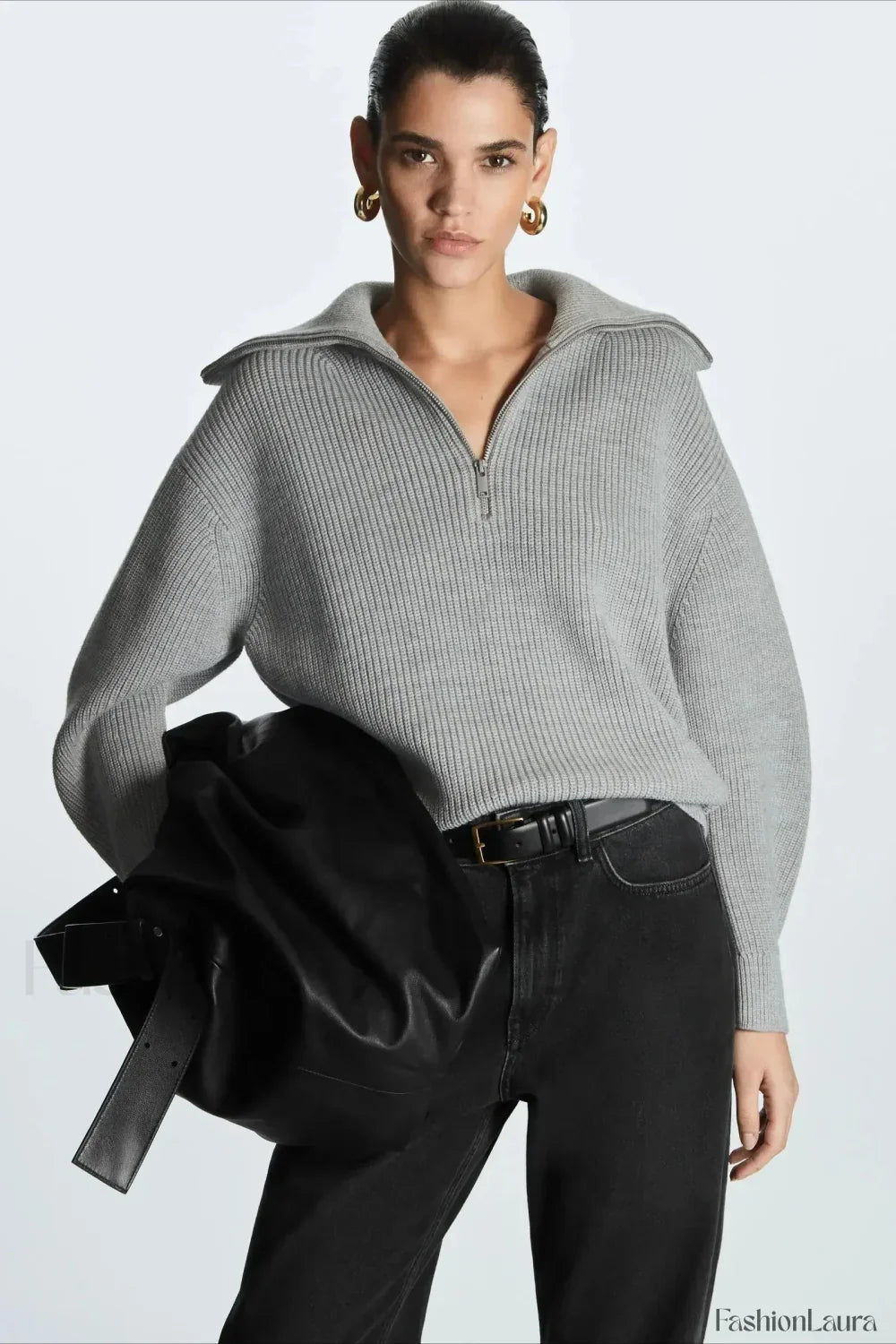 Fashion Wool Blend Open Collar Sweater