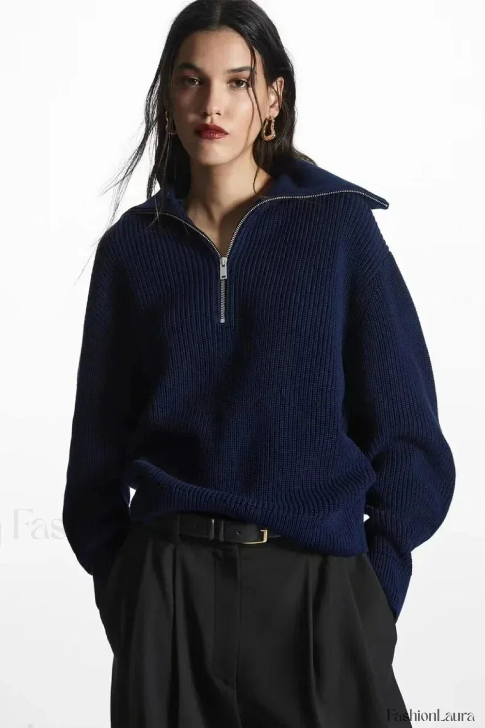 Fashion Wool Blend Open Collar Sweater
