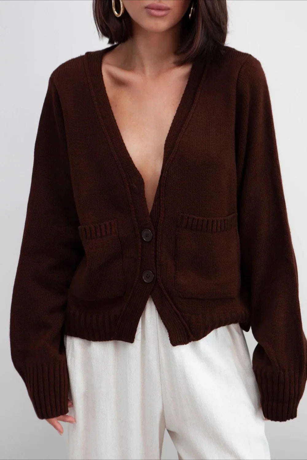 Fashionable Loose Fit V Neck Knit Sweater