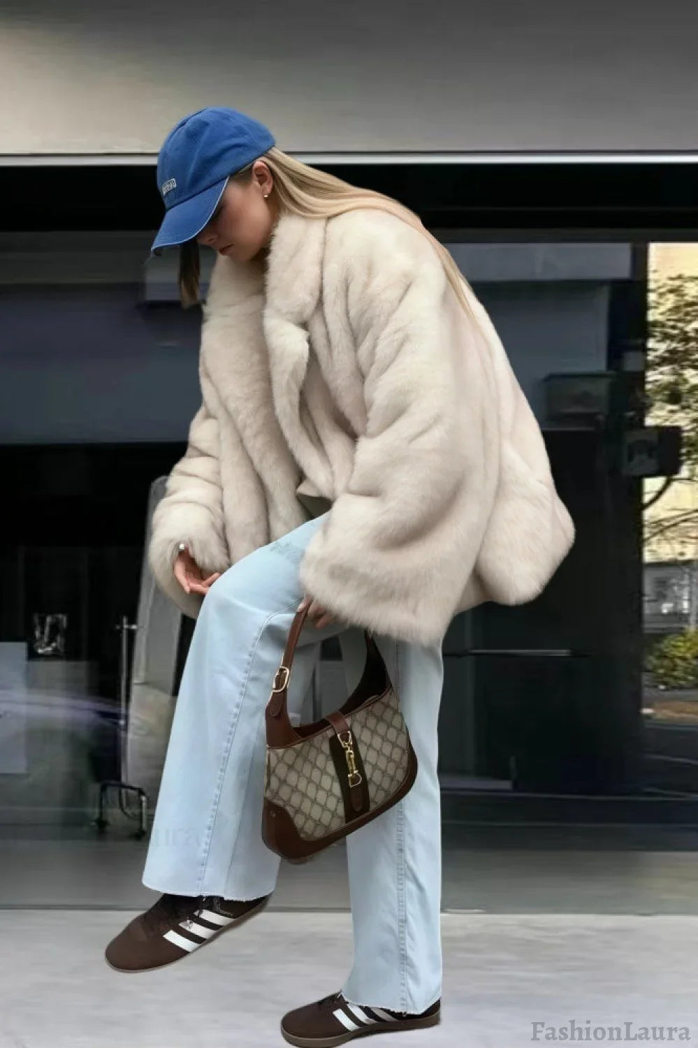 Faux Fox Fur Long Sleeve Coat