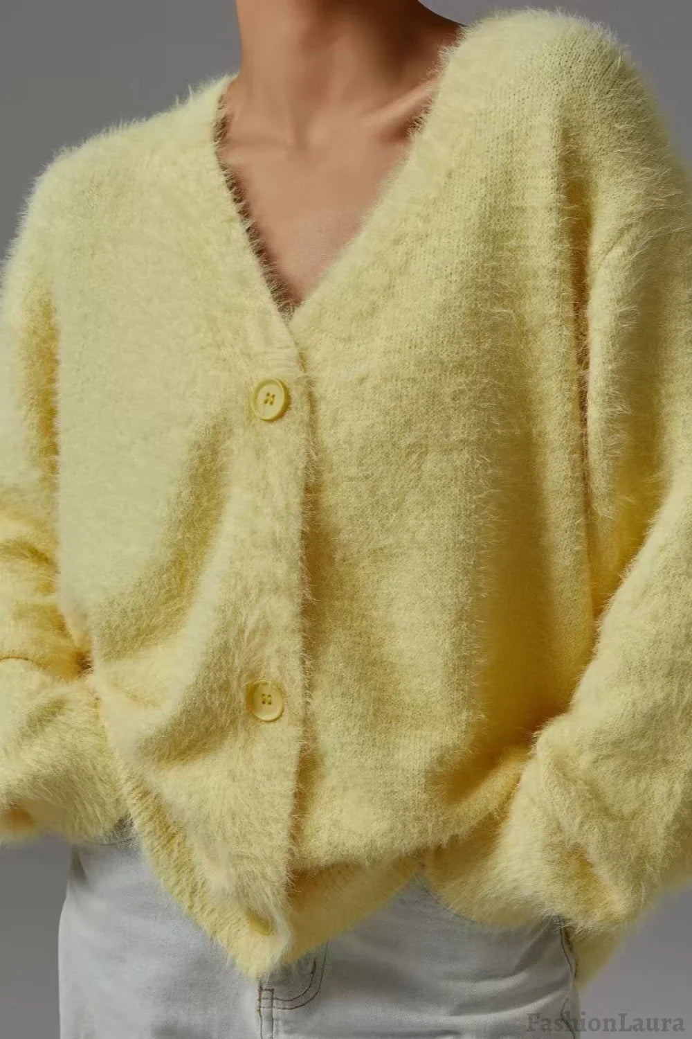 Faux Fur Blend V-Neck Cardigan