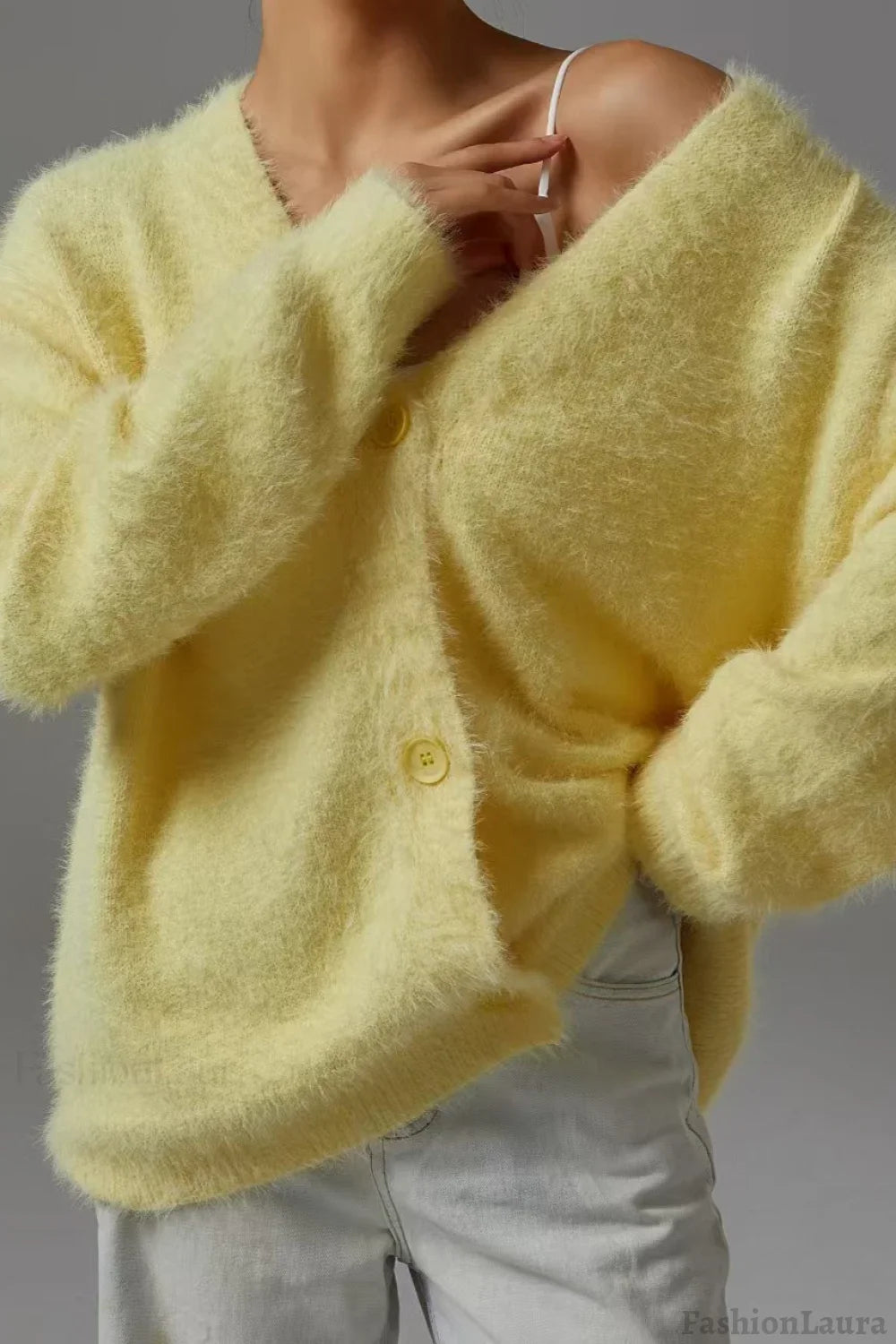 Faux Fur Blend V-Neck Cardigan