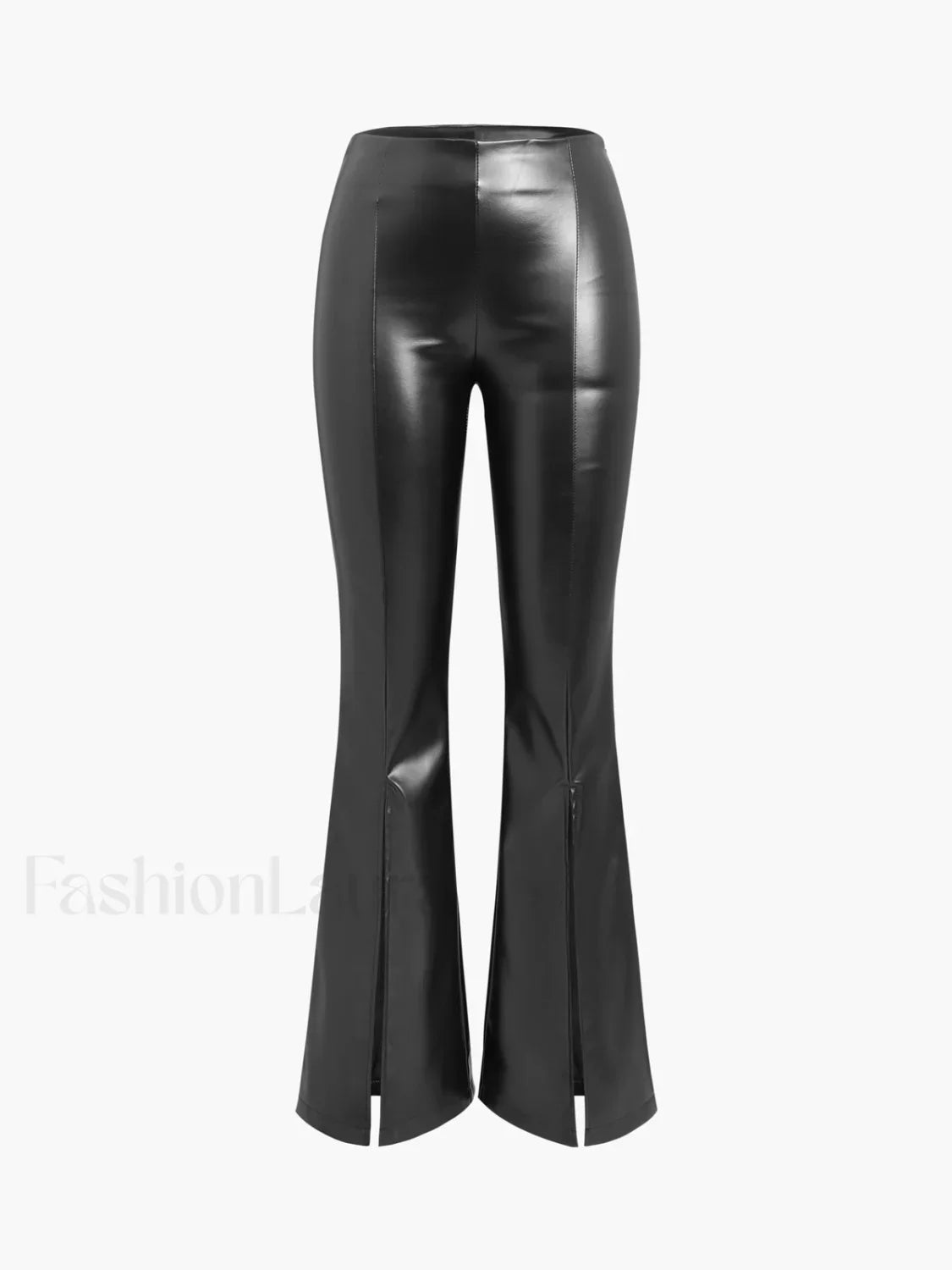 Faux Leather Graceful Zippered Flare Pants