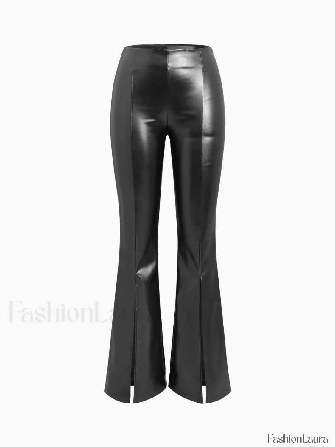 Faux Leather Graceful Zippered Flare Pants