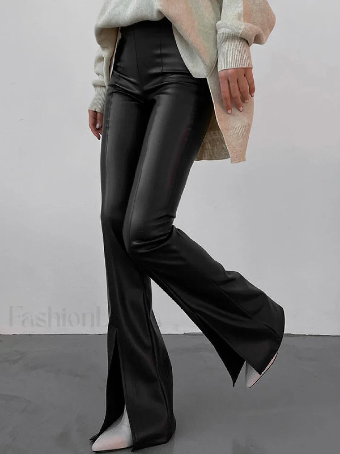 Faux Leather Graceful Zippered Flare Pants Black / XS Pants